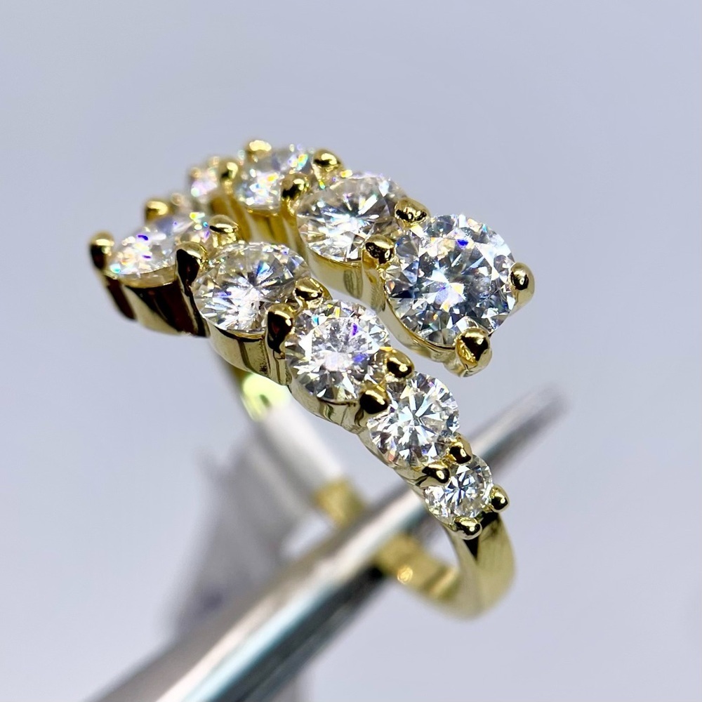 Adjustable Bypass Moissanite Ring Yellow Gold Over 925 Silver Open Band GRA - Picture 8 of 15
